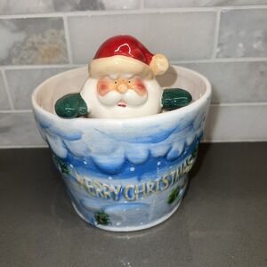 Ceramic Santa in a Bucket Christmas Small Candy Dish
